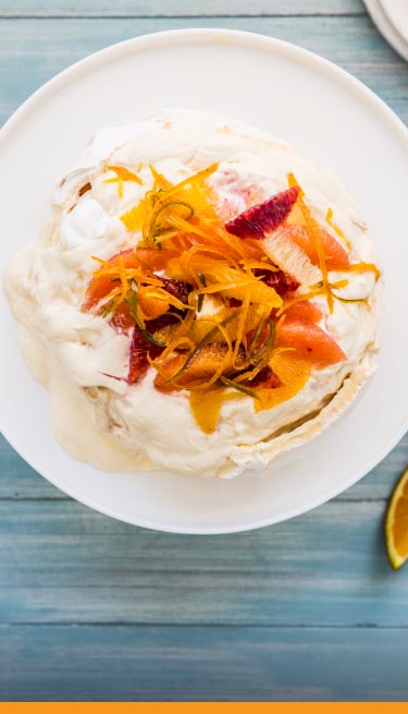 Custard top pavlova