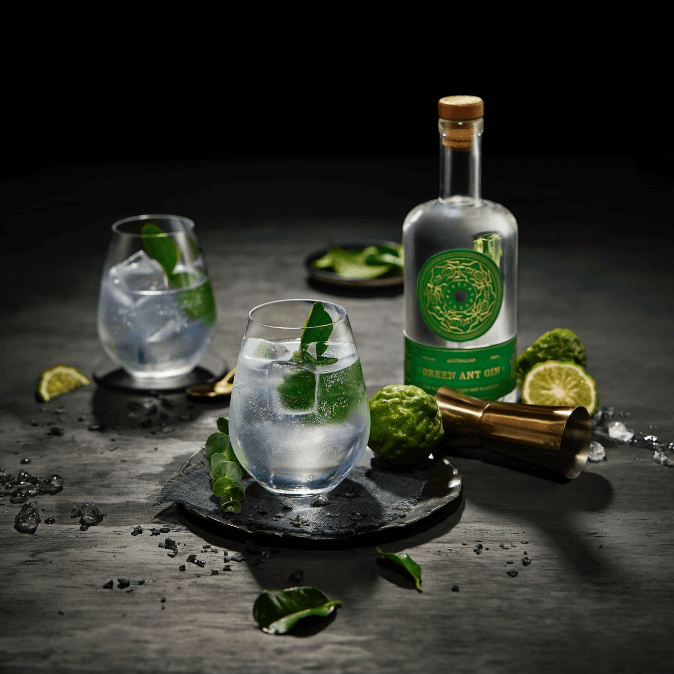 Gin bottle and glasses